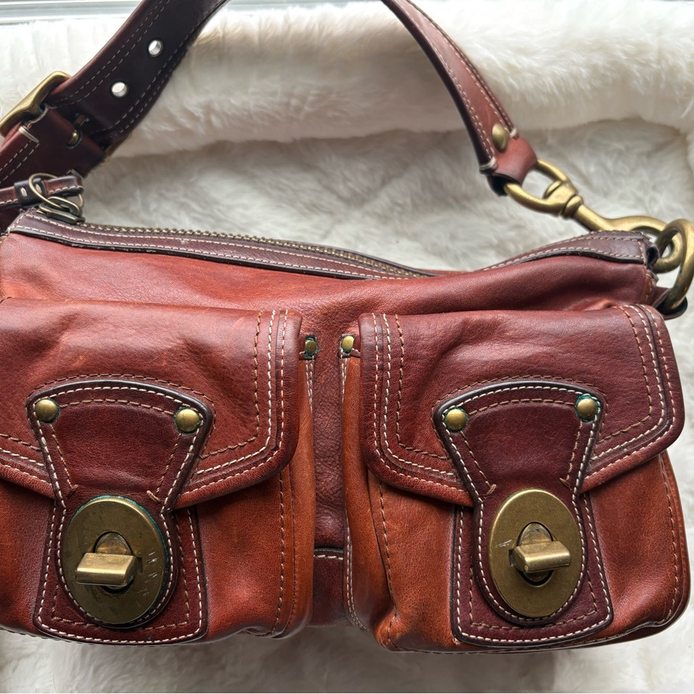 Vintage Coach Brown Leather Bag with Brass Details.